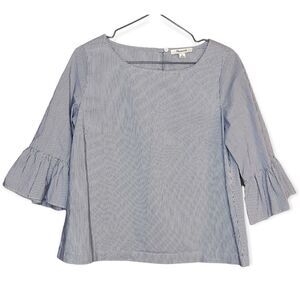 Madewell Blue/White Pinstripe Ruffle-Sleeve Blouse Size XS